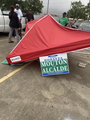 City Councilwoman Robin Mouton’s mayoral campaign tent was found vandalized April 23