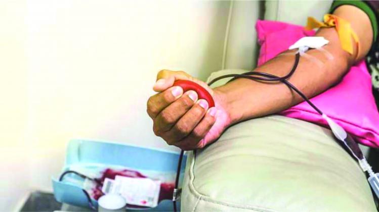 A donor gives blood