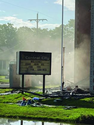 Central City Baptist Church wreckage after fire 