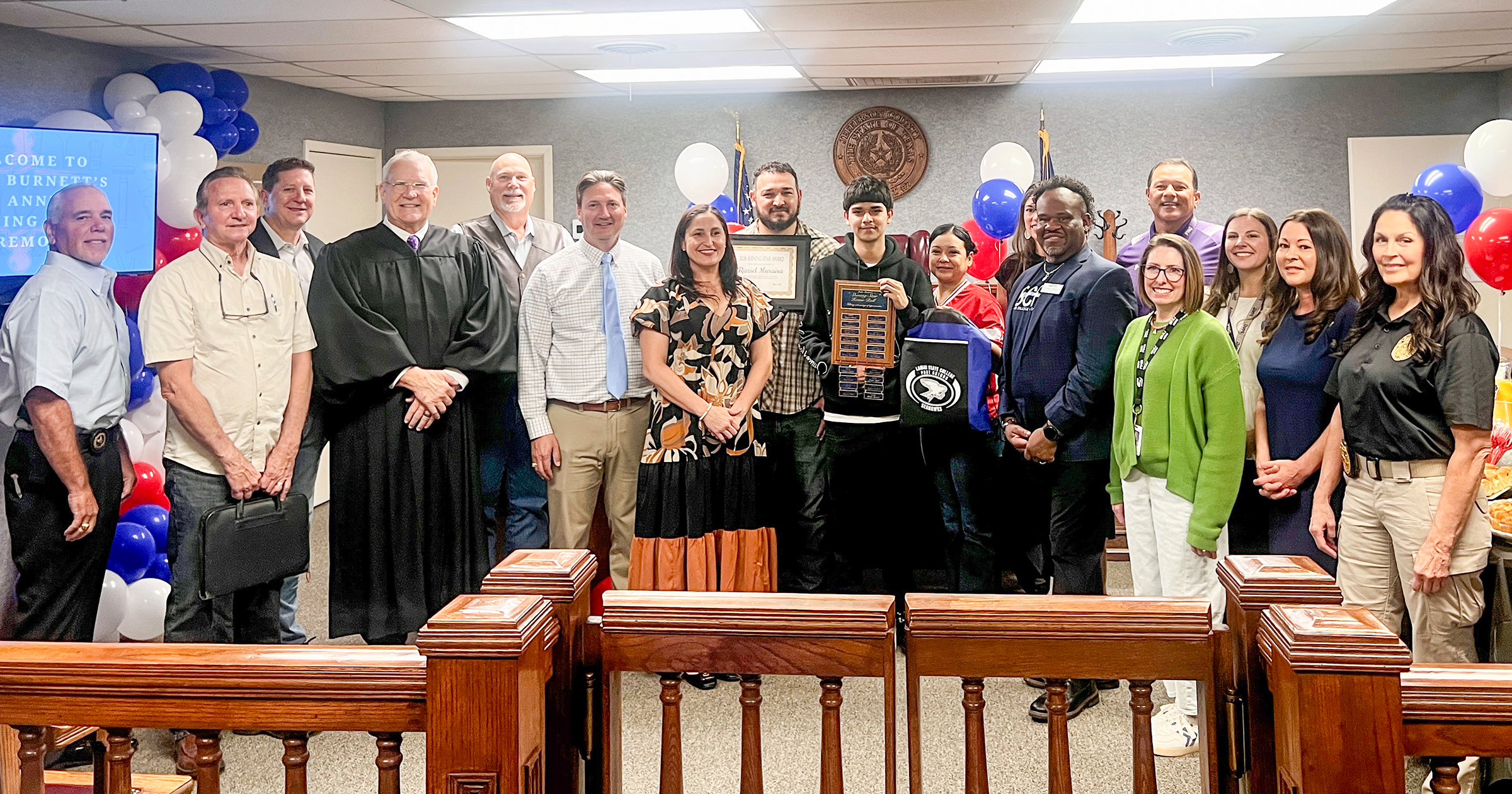 Community members gather at Judge Brad Burnett’s 21st annual Shining Star ceremony to celebrate Port Neches-Groves senior Raziel Muraira