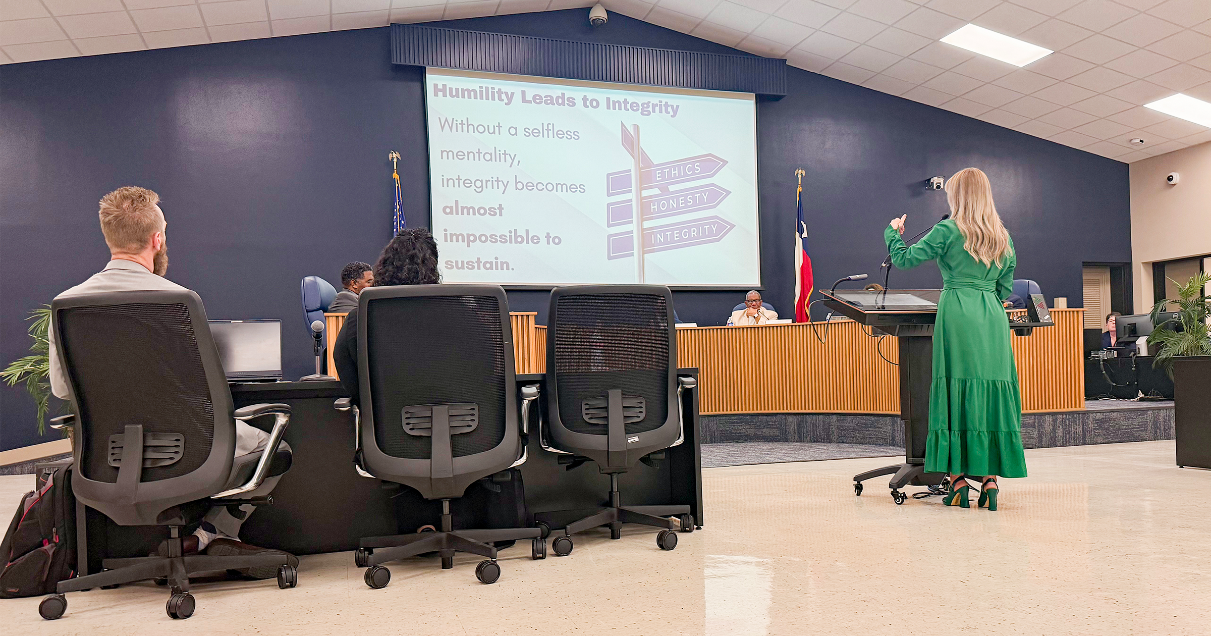 Superintendent Massey presents slideshow about stewardship at the BISD board meeting