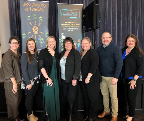 From left are Kim Cox – Principal of Mauriceville Middle; Heidi Strandberg – Assistant Principal of Mauriceville Middle; Tessa Humble – Assistant Principal at Little Cypress Elementary; LCM Superintendent Stacey Brister; Carie Broussard – Principal of Mauriceville Elementary; Michael Ridout – Principal of Little Cypress Intermediate; and Executive Director of Elementary Education, Julia Dickerson.