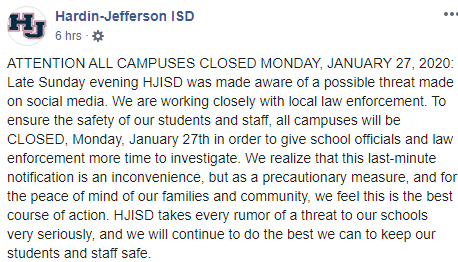 HJISD closure announcement