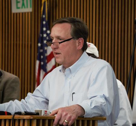 Jefferson County Judge Jeff Branick speaks to reporters March 27.