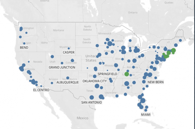 Only 25 hospitals, shown with a green dot, have been approved to receive the drug. All the blue dots, including SETX, have been refused so far.