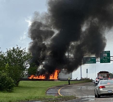 Fire in downtown Beaumont on interstate.