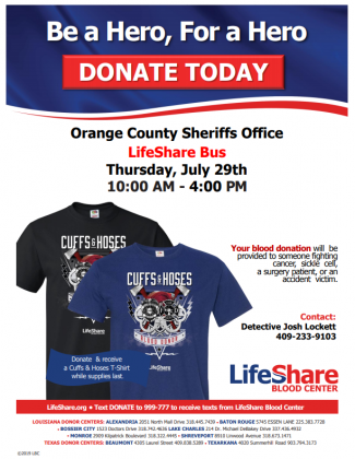 Orange County Sheriff's Office to host blood drive on July 29. 