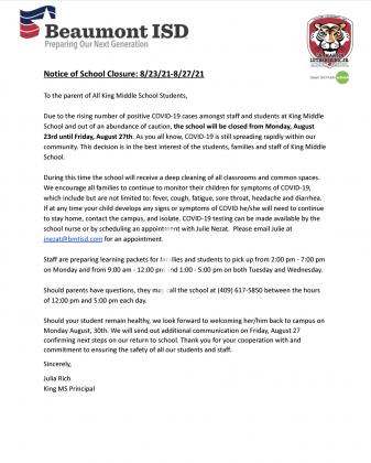 Letter to parents