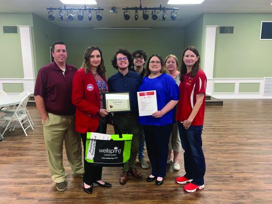 Bridge City Chamber representatives with Re/Max-Candace Mulhollan Group members and students of the month Brad Brown from Bridge City High School and Draven Crochet from from Orangefield High School, along with Employee of the Month Marilyn Malagarie from COS Printing. Total Care was named Business of the Month.