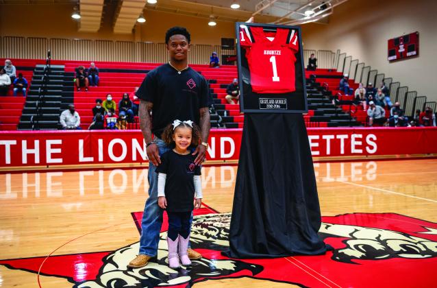 Kountze High School retire the jersey of Grayland Arnold, former player and current member of the NFL’s Houston Texans, on Feb. 12. 