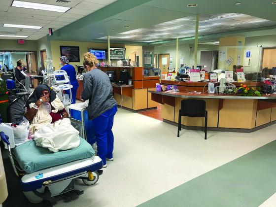 Patients are treated in makeshift rooms at Baptist Hospital of Southeast Texas in September 2021.