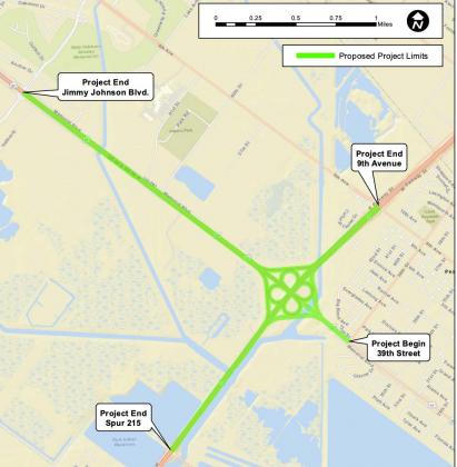 Project map for the US 69/TX 73 interchange project