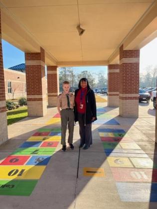 Richards poses with his project at Sallie Curtis Elementary School