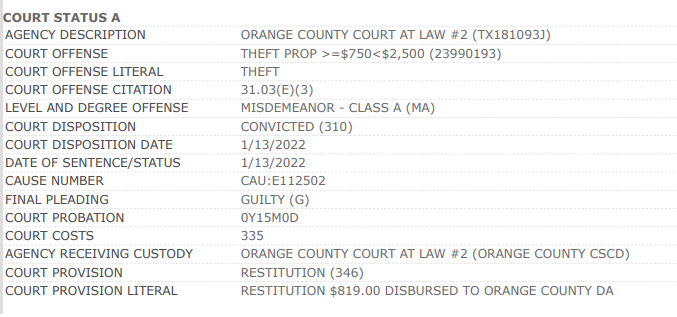 Detailings of Bond's criminal history