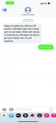 Text message sent to Christian Hayes
