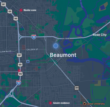 A map detailing the distance between the murder scene and Green's residence