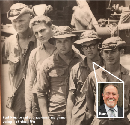 Kent Houp served as a radioman and gunner during the Vietnam War. Pictured large are Chief Clarence Lamb, boat captain, of Orange; PO2 Dixie Peterman, engine man, of Arlington; Rex McKenzie, gunners mate 20mm gunner, from Lampasses; PO3 Kent Houp, radioman and 50 cal machine gunner; PO2 John Brown, Coxswain from Austin.