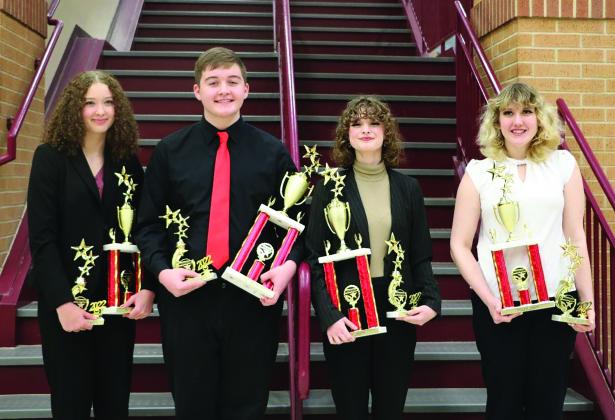 March 7: Chloe Doyle (2nd Place in Declamation), Jackson Pachar (1st Place in Declamation), Ava Gassen (1st Place in Interpretive Reading) and India Bonnette (2nd Place in Interpretive Reading).