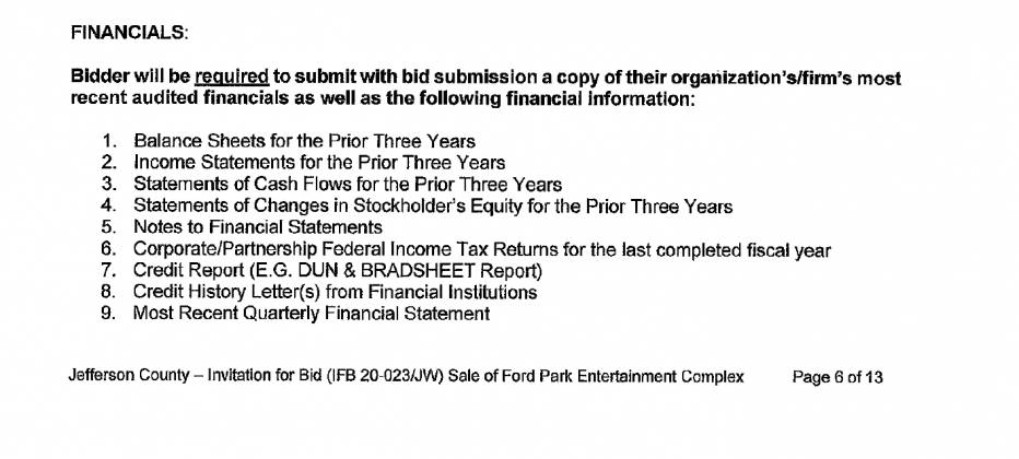 First bid financial requirements.