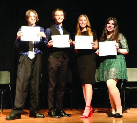 Feb. 7: Cameron Cain (2nd Place in Interpretive Reading), Triston Tinkle (1st Place in Interpretive Reading), Ashley Callahan (1st Place in Declamation) and Brenna Wingate (2nd Place in Declamation).