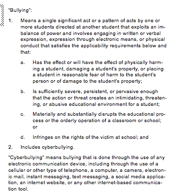 A chart defining bullying