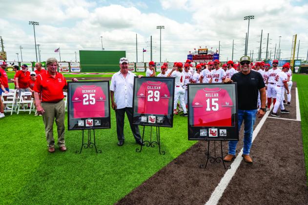 David Bernsen, Jim Gilligan and Kevin Millar had their jerseys officially retired by Lamar baseball May 7.