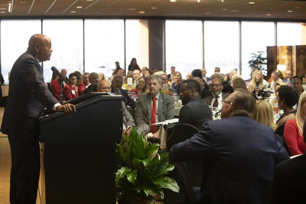 former state Senator and current Harris County Commissioner Rodney Ellis gives educators high praise