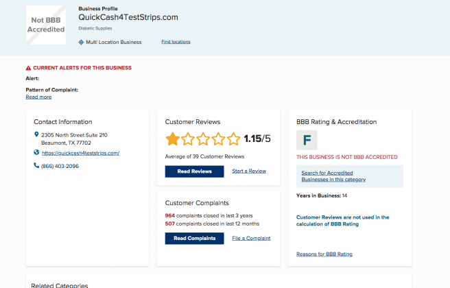Quick Cash 4 Test Strips on the BBB