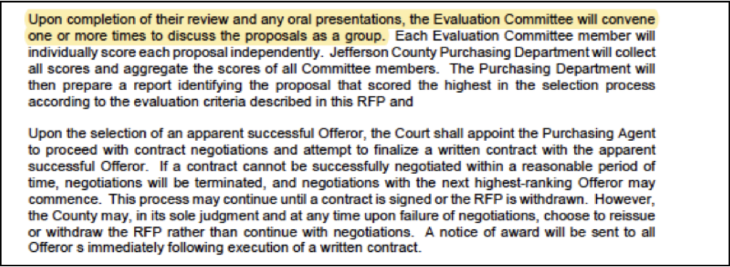 RFP 21-050, Section 7.4, 'Evaluation Criteria', page 29-30