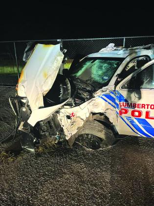 A wrecked and burned Lumberton Police vehicle