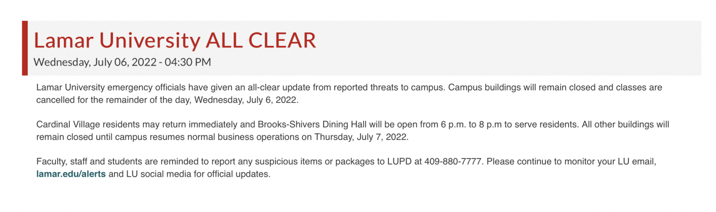 Lamar University all clear signal