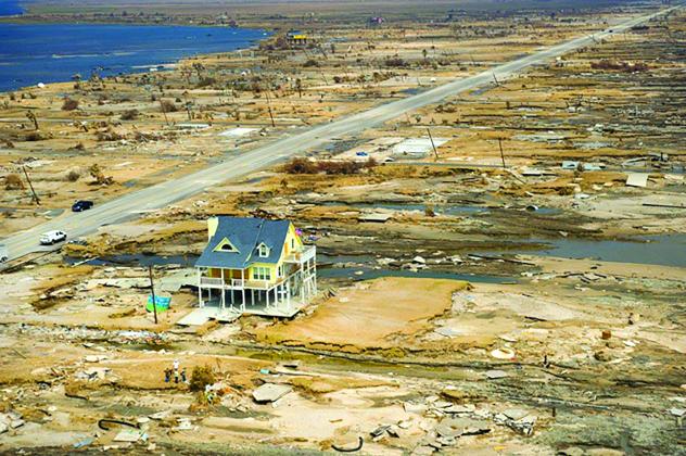 A photo showing damage from Hurricane Ike
