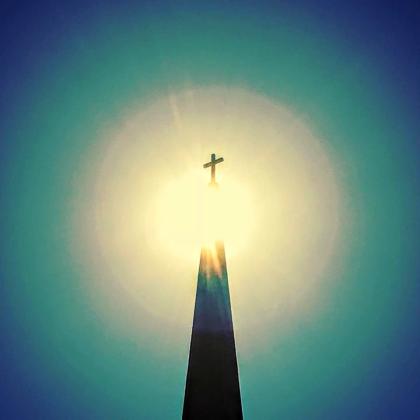 a photo of a church spire 
