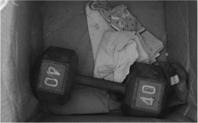 A Palisade, Colorado, package from Gold Pro containing a 40-pound dumbbell after a customer wired White more than $90,000 for coins