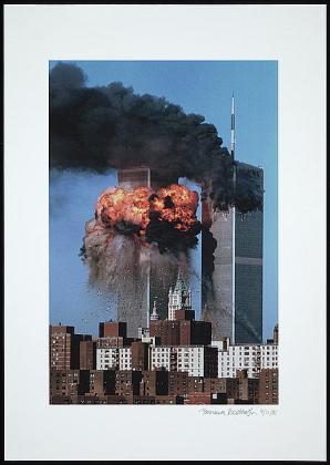 The World Trade Center exploding on September 11, 2001 