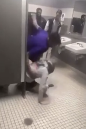 The assailant can be seen on video punching the victim in the head at least 13 times.