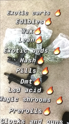 A photo circulating Snapchat shows drugs and guns allegedly being sold by a West Brook student on campus.