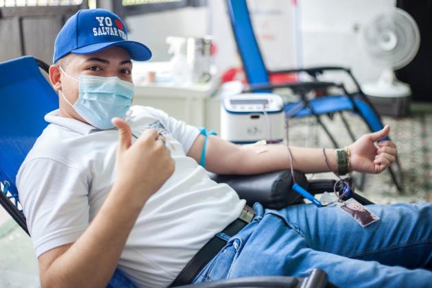 A man donates blood