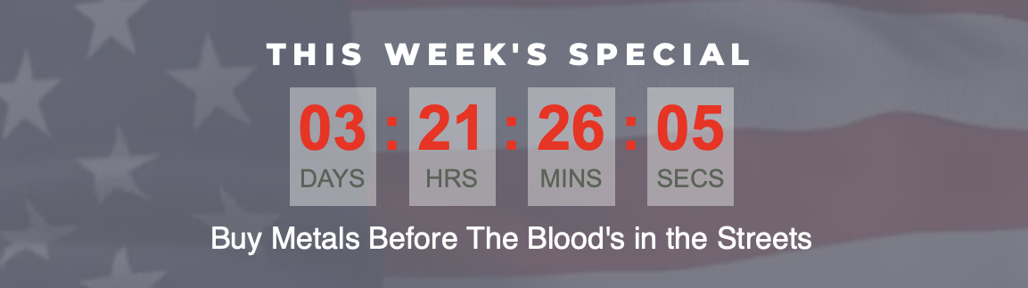 A screenshot from Gold Pro LLC's website advises visitors to 'Buy metals before the blood's in the streets.'