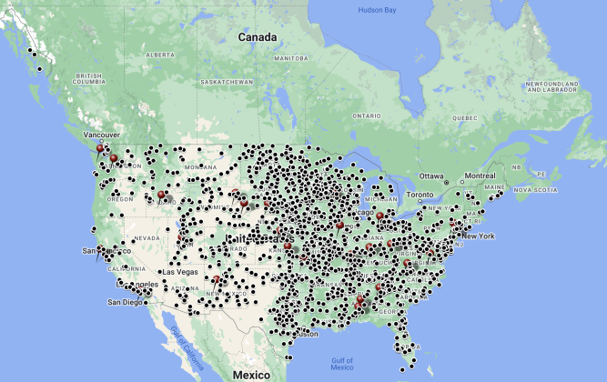 A map depicting more than 1,600 NNAF member newspapers, against whom The Examiner won 15 awards this year