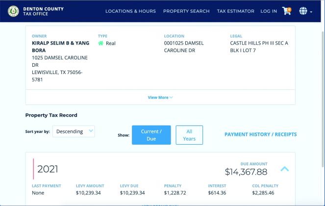 A July-obtained record of the $14,367.88 Kiralp owed to the Denton County Tax Office for his home, a fact the man’s attorney disputes.