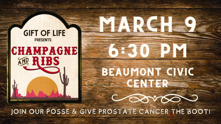 Gift of Life presents Champagne & Ribs - March 9 at 6:30pm - Beaumont Civic Center