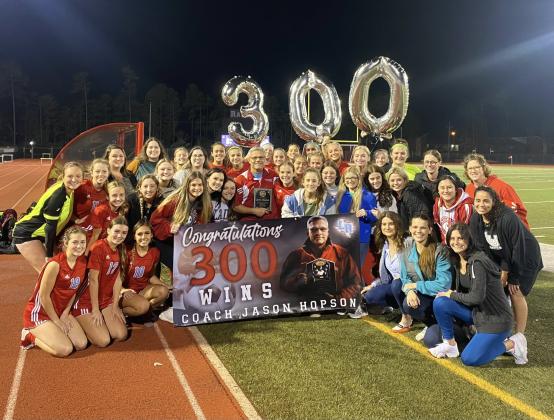 Lumberton girls soccer celebrates coach Jason Hopson's 300th win