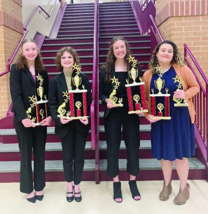 Bridge City High School winners (left to right): Chloe' Doyle (second in Declamation), Ava Gassen (first in Declamation), Raema Lyda (first in Interpretive Reading), and Ava Vicknair (second in Interpretive Reading).