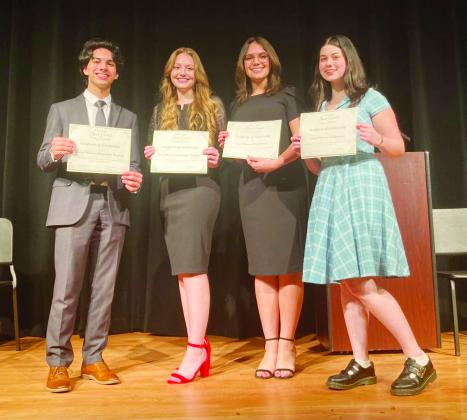 Vidor High School winners (left to right): Grant Masters (second in Interpretive Reading), Ashley Callahan (first in Interpretive Reading), Ysela Spencer (first in Declamation), and Addison Biestel (second in Declamation).