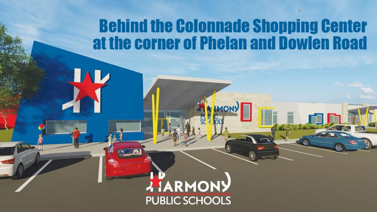 Rendering of the new Harmony Science Academy campus