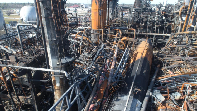 Damaged piping and equipment in the South Unit