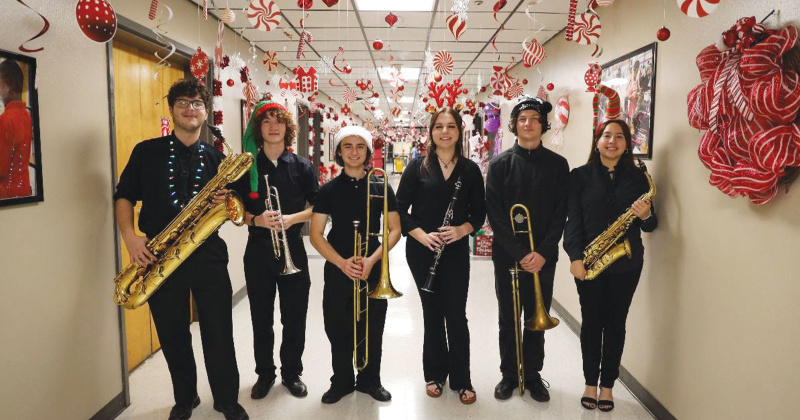 West Brook High School Chamber Ensemble: Laci Johnson, clarinet; Gabby Rosario, alto sax; Aidan Collins, baritone sax; Hayden McGuire, trumpet; Will Kibodeaux, trombone; and Michael Drago, trombone