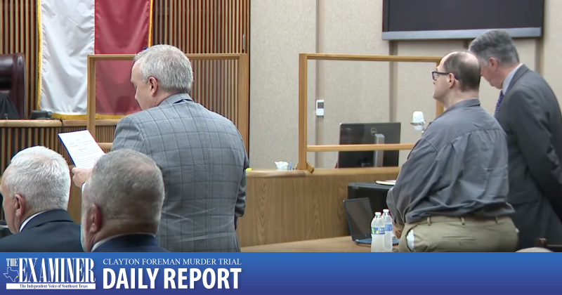 Clayton Foreman stands before Judge John Stevens as his official indictment for the murder of Mary Catherine Edwards is read aloud. 