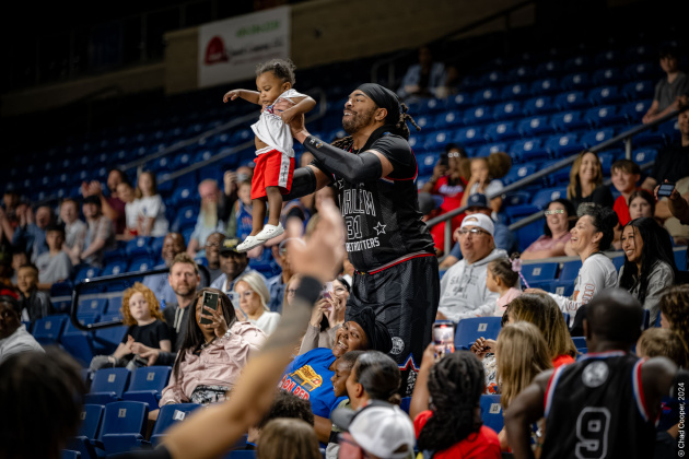 Hammer Harrison has fun with the fans (Photo by Chad Cooper)